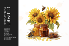 Watercolor sunflower with bee clipart sublimation Product Image 1