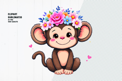 Cute monkey, crown flower, watercolor clipart Product Image 1