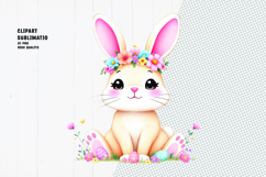 Cute bunny, crown flower, watercolor clipart Product Image 1