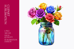 Colorful roses in jar watercolor clipart sublimation Product Image 1