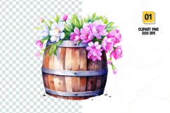 Spring Flower Barrel Watercolor Clipart sublimation Product Image 1