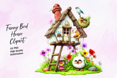 Funny bird tree house clipart sublimation Product Image 1
