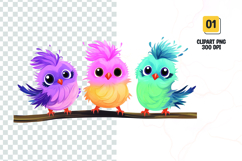Watercolor colorful cute birds clipart Product Image 1