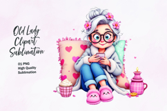 Cozy Grandma with Coffee and Phone Clipart Product Image 1
