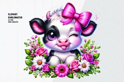 Winking Cow With Pink Bow &amp; Flowers Product Image 1