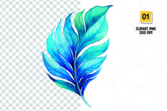 Watercolor blue leave clipart sublimation png Product Image 1