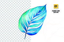 Watercolor blue leave clipart sublimation png Product Image 1