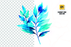 Watercolor blue leave clipart sublimation png Product Image 1