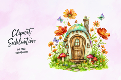 Fall Cottage House Watercolor Clipart Product Image 1