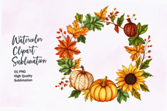 Fall themed wreath watercolor clipart sublimation Product Image 1
