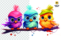 Watercolor colorful cute birds clipart Product Image 1