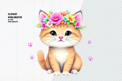 Cute cat, floral crown, watercolor clipart Product Image 1