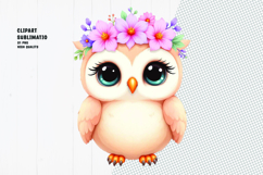 Cute owl, crown flower, watercolor clipart Product Image 1