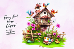 Funny bird tree house clipart sublimation Product Image 1