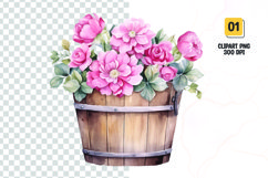 Floral Bucket Watercolor Clipart Sublimation Product Image 1
