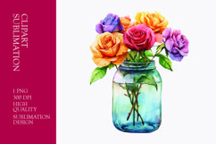 Colorful roses in jar watercolor clipart sublimation Product Image 1