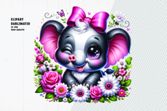 Winking Elephant With Pink Bow &amp; Flowers Product Image 1