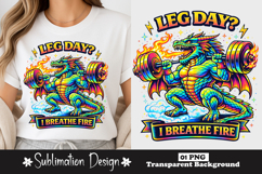 Leg Day I Breathe Fire Dragon Weightlifting Sublimation PNG Product Image 1