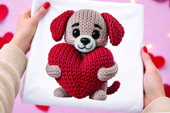 Knitted Puppy Dog Holding Red Heart Valentine Product Image 1