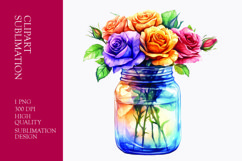Colorful roses in jar watercolor clipart sublimation Product Image 1