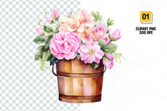 Floral Bucket Watercolor Clipart Sublimation Product Image 1