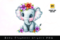 Cute baby elephant with flower on head clipart sublimation Product Image 1