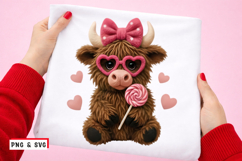 Cute Highland Cow Valentine PNG SVG Cow with Heart Glasses Product Image 1