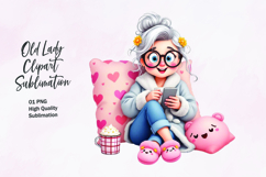 Cozy Grandma with Coffee and Phone Clipart Product Image 1