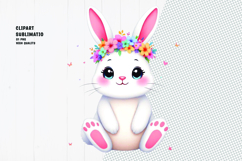 Cute bunny, crown flower, watercolor clipart Product Image 1