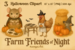 Cute Halloween Farm Animals Clipart, Halloween Sublimation Product Image 1