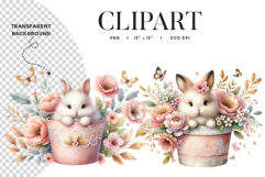 Cute Bunny Teacup Watercolor Clipart Product Image 1