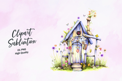White Cottage House with Lavender Clipart Product Image 1