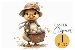 Vintage Easter Duck Clipart PNG Spring Farmhouse Art Product Image 1