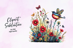 Floral Garden Scene with Flying Bird Clipart Product Image 1