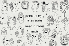 Cute Line Art Halloween Floral Ghosts BUNDLE| EPS, SVG, PNG Product Image 1