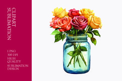Colorful roses in jar watercolor clipart sublimation Product Image 1