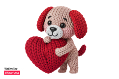 Adorable Knitted Puppy Holding Heart Valentine Illustration Product Image 1