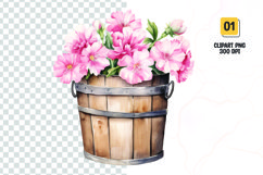 Floral Bucket Watercolor Clipart Sublimation Product Image 1