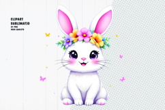 Cute bunny, crown flower, watercolor clipart Product Image 1
