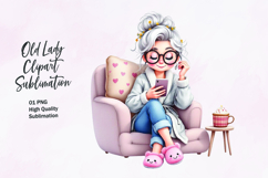 Cozy Grandma with Coffee and Phone Clipart Product Image 1