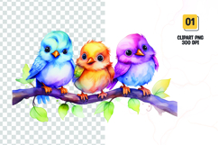 Watercolor colorful cute birds clipart Product Image 1