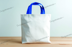 White tote bag on wooden background Product Image 1