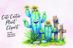 Cute cactus plant watercolor clipart Product Image 1
