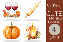 Thanksgiving Pumpkin &amp; Wine Clipart | 4 PNGs Product Image 1
