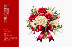 Watercolor Red and white Roses bouquet clipart Product Image 1