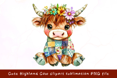 Cute Highland cow watercolor clipart sublimation Product Image 1