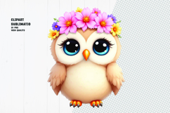Cute owl, crown flower, watercolor clipart Product Image 1
