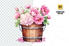 Floral Bucket Watercolor Clipart Sublimation Product Image 1