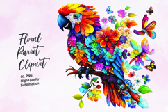 Parrot with floral pattern watercolor clipart PNG Product Image 1