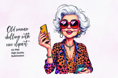 Old woman chilling with wine watercolor clipart sublimation Product Image 1